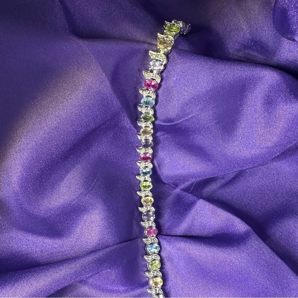 Sterling Silver Multi-Gemstone Tennis Bracelet – Oval Cut Sparkle, 7.5" - Picture 8 of 13
